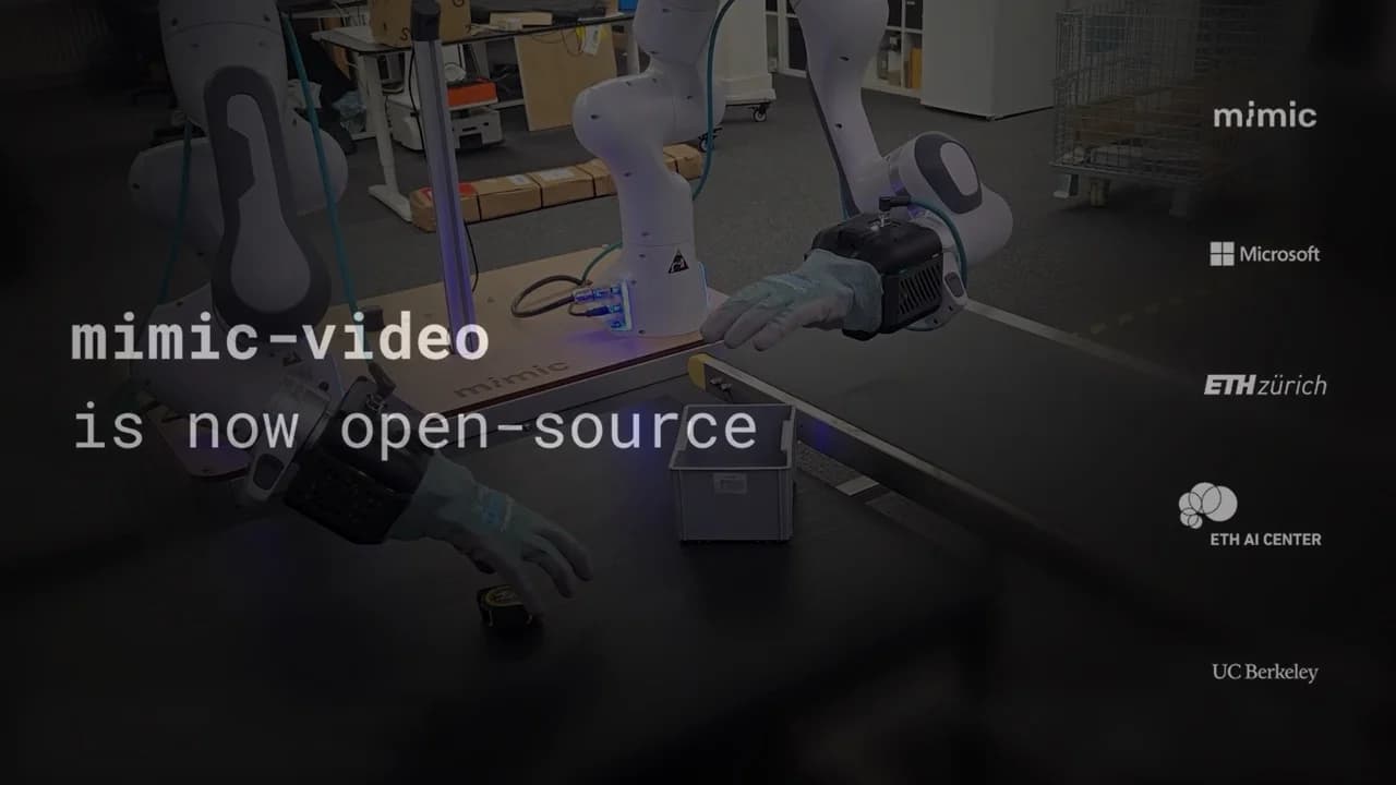 Mimic Robotics Open-Sources "mimic-video" Recipe to Accelerate Video-Action Models