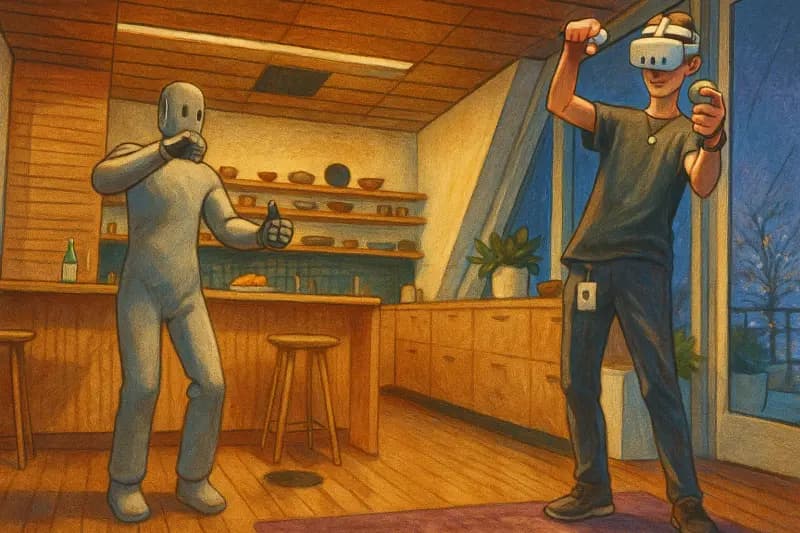 An illustration of 1X human-in-the-loop teleoperation