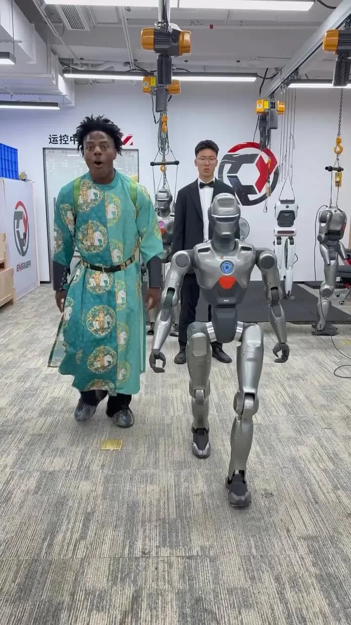 IShowSpeed dancing with a humanoid robot from EngineAI