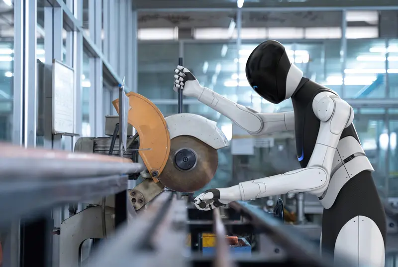 A Neura Robotics 4NE-1 humanoid working in a factory