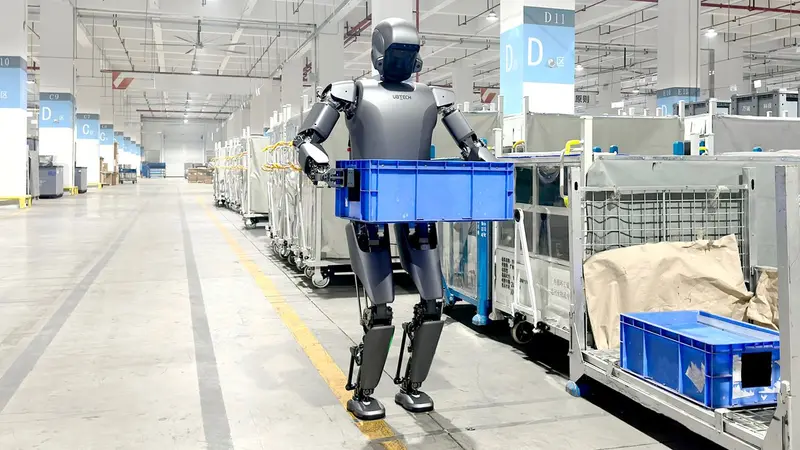 An UBTECH humanoid robot in a factory setting