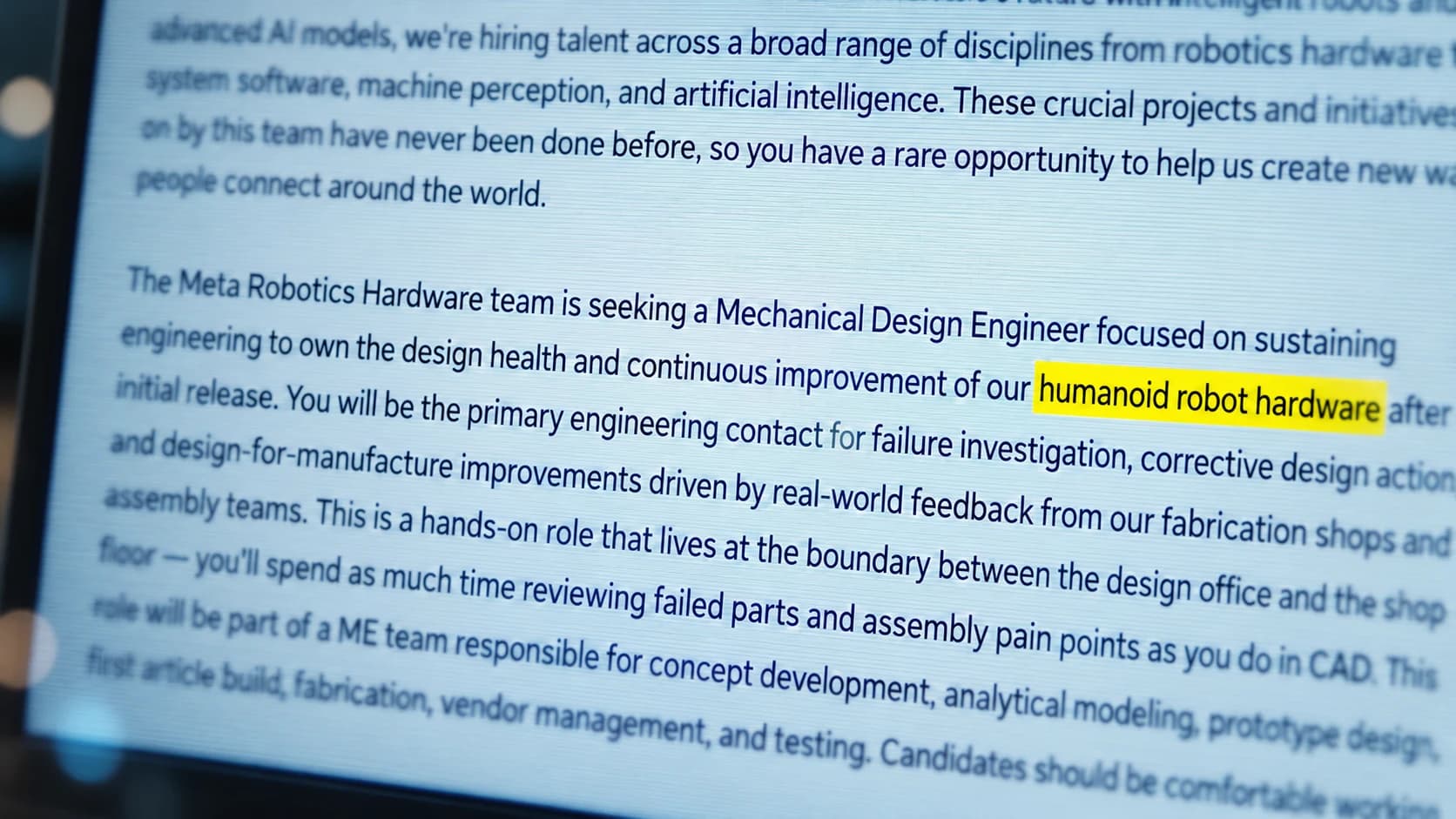Meta Job Listing Explicitly References Its Humanoid Robot Hardware
